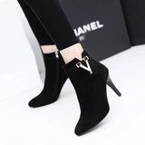 Botas Mujer Invierno  Autumn Stiletto Thin High Heels Woman Pointed Toe Pu Leather Zipper Sexy Ankle Women Boot Botines Chelsea8