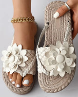 Slippers Women Ombre Floral Pattern Braided Casual Shoes Vacation Flat Holographic Braided Floral Pattern Toe Beach Flip Flops