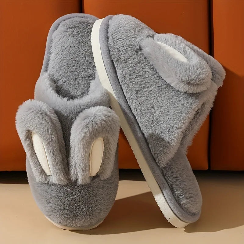 Women Cotton Slippers 2024 Winter Plush Cute Rabbit Comfortable Anti Slip Home Indoor Floor Warm Cartoon Slippers Chanclas Mujer
