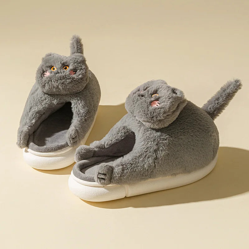 2022 New Cute Cat Slippers Women Winter Home Furry Slippers Indoor Floor Kawaii Floor Shoes Non-slip Fluffy Winter Warm Slippers