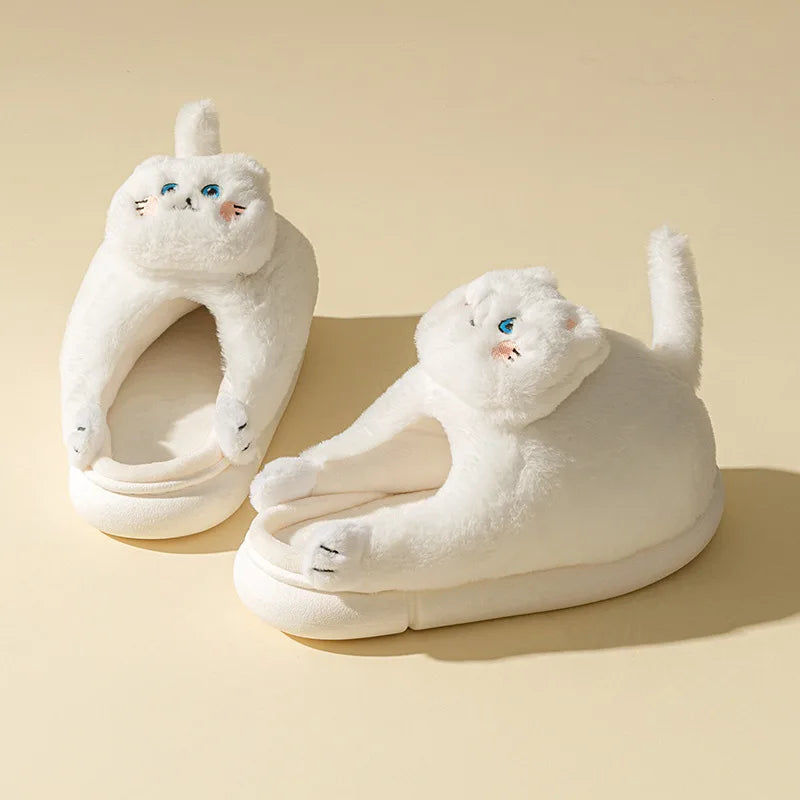 2022 New Cute Cat Slippers Women Winter Home Furry Slippers Indoor Floor Kawaii Floor Shoes Non-slip Fluffy Winter Warm Slippers