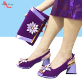 2024 New Arrivals Fashion Italian Design African Shoes and Bag to Match Comfortable Square Heels for Party in Fuchsia Color