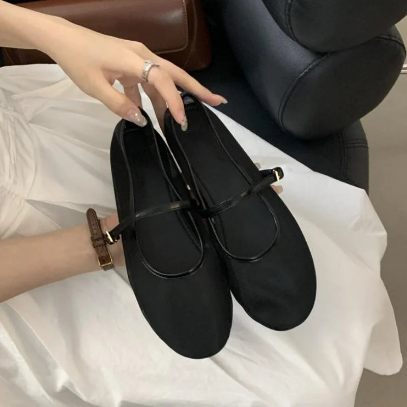 2024 Fashion Round Toe Mesh Mary Jane Flats Shoes Women Summer Shallow Shoes Buckle Ballet Footwear Ladies Moccasins Shoes