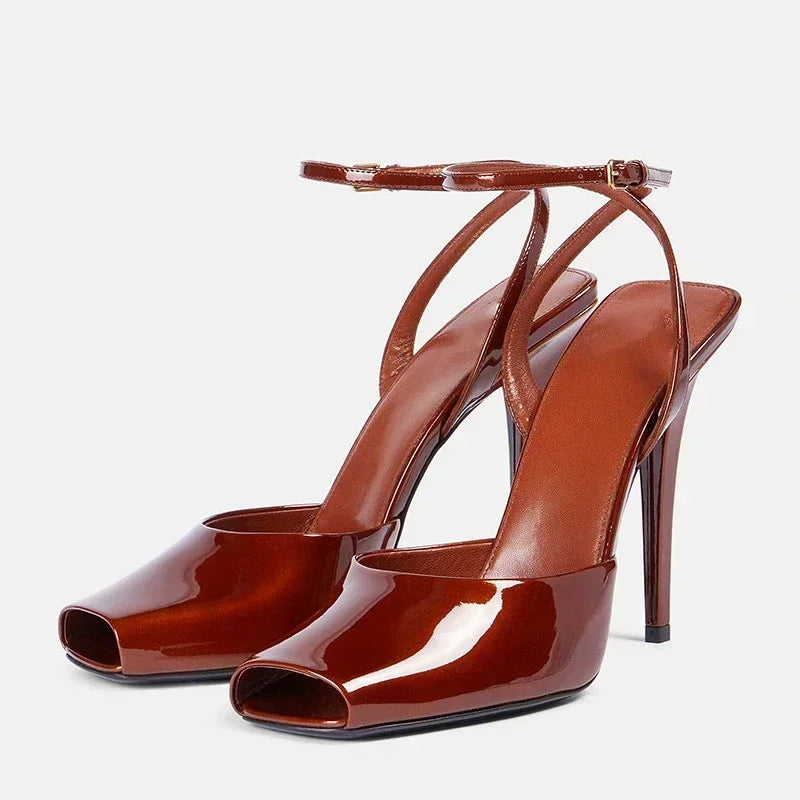 2025 Women's High-heeled Fish Mouth Buckle Sandals with European and American Sexy Fashion Stage Walking Shoes Banquet Shoes