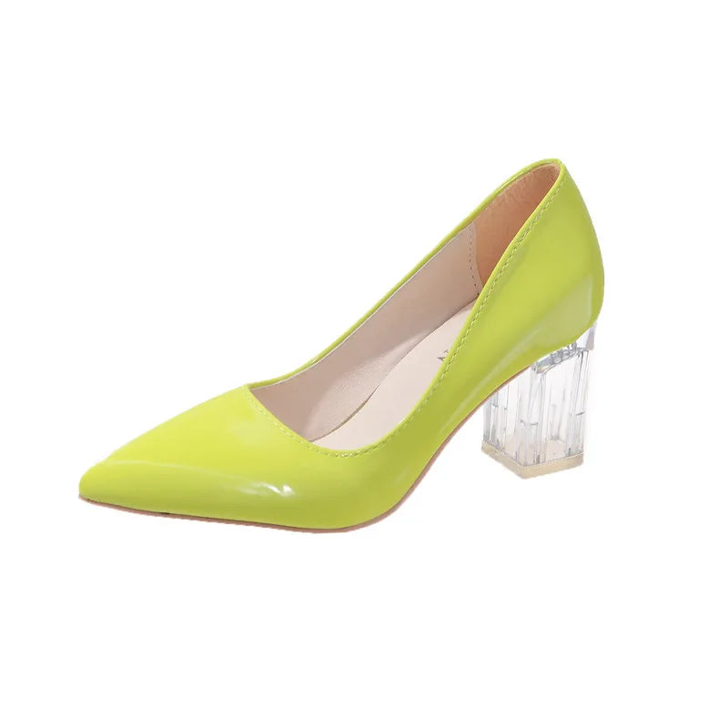 High Heels Women Lady Orange Leather Pumps Female Wedding Green Transparent Shoes women shoes