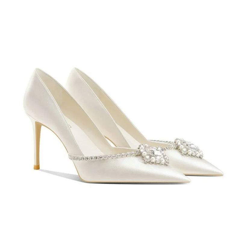 2025 Elegant Wedding Shoes Bridal Shoes White Rhinestone High Heels Bridesmaid Pumps
