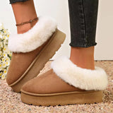 Women's synthetic suede snow boots, warm plush shoes without LACES, thick soles, non-slip, warm, cotton lined, winter