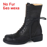 JOZHAMTA Size 34-42 Women Ankle High Boots Genuine Leather Lace-Up Thick Heels Shoes Fall Winter Platform Chelsea Short Booties