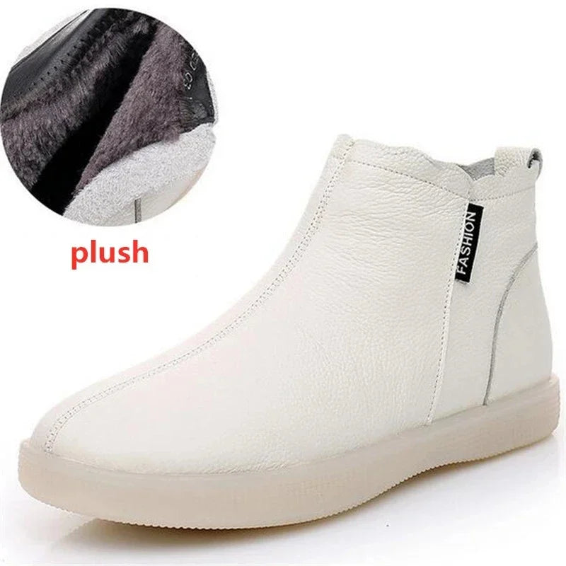 YAERNIGenuine Leather Women's Boots, Warm Plush Warm Leather Women's Ankle Boot for Winter, Women's Flat Shoes, Large Size 43
