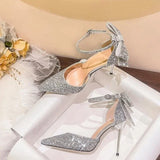 Sexy Big Butterfly Knot  High Heel Pumps Elegant Women's Shoes Pointed Toe Luxury Bling Upper Dress Heels Women Wedding Shoes