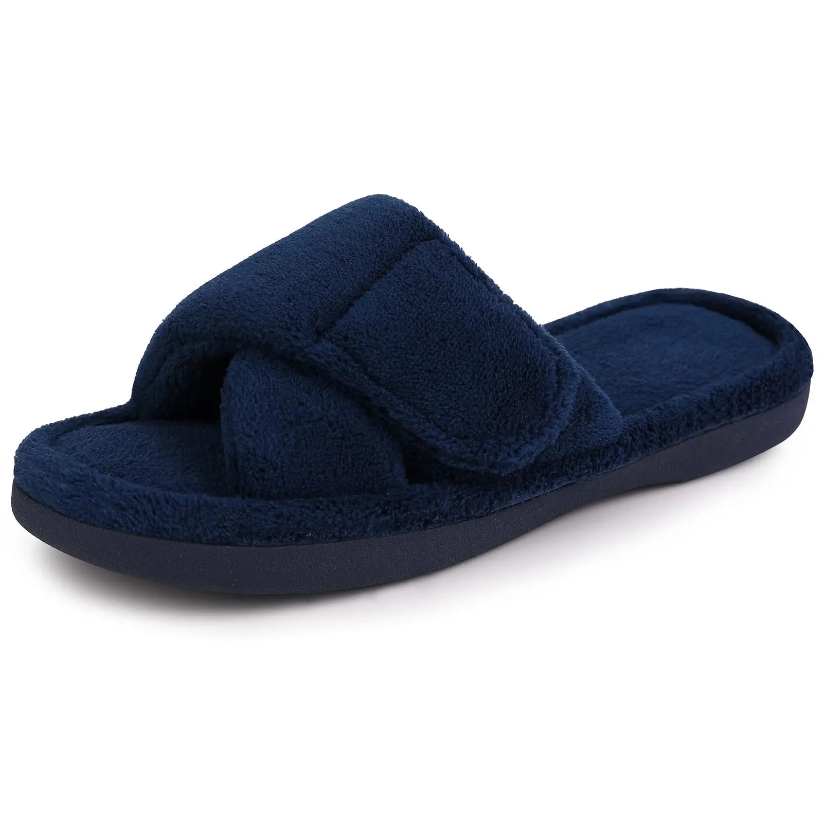 Comwarm Women Furry Slippers Soft Sloe Open Toe Memory Foam Non-slip House Plush Slippers Adjustable Terry Cloth Indoor Sandals