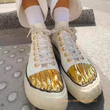 Golden Five Fingers Catwalk Ladies Shoes 2024 Summer New Sexy Street Thick Sole Sports Casual Pumps Model Party Lace Up Sneakers