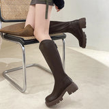 Women's High Boots Fashion Woman Non-slip Waterproof Winter Zipper PU Leather Knee High Boots Women Chunky Platform Long Boots