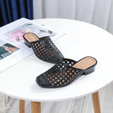 Women Summer Shoes  Offer Casual Slip-on Square Toe Medium Heel Slippers Sandals Woman Beach Shoes Zapatos De Mujer