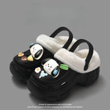 Cartoon hole shoes EVA winter women's outerwear plush insulation thick-sole room height increase inner foreskin cotton slippers
