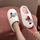 Dachshund Pet Pattern Embroider Plush Home Thick-Soled Comfortable Woolen Cotton Slippers Cute Warm Non-Slip Indoor Slippers Pet Mom Gift Dog Lovers Men and Women Can Wear