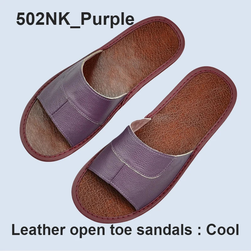 Genuine Cow Leather Slippers Homes in indoor slipper summer men women elderly non-slip cool sandals casual single Slides shoes