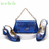 2023 Hot Selling Royal Blue Peep Toe Ladies Sandals Shoes Matching Bag Set For Nigeran Women Wedding Party Pump