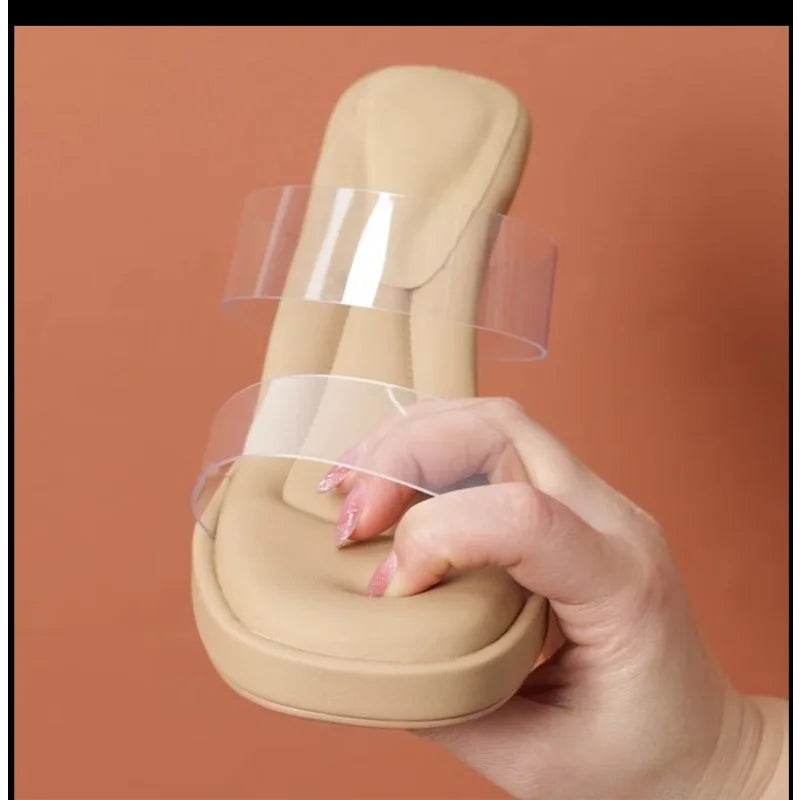 Summer Soft Platform Sandals for Women Fashion Transparent Pvc High Heel Sandalias Mujer 2024 New Clear Square Heels Slippers