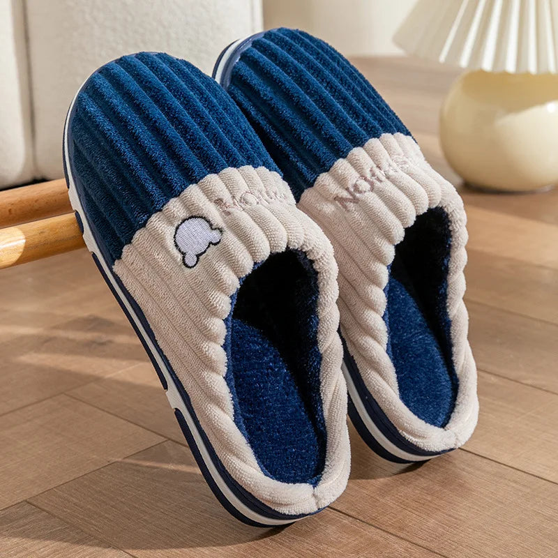 Cotton slippers for men autumn and winter indoor home decor anti slip thick bottom stepping on poop plush warm couple women