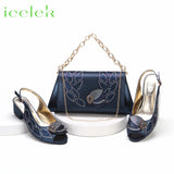 2023 Hot Selling Royal Blue Peep Toe Ladies Sandals Shoes Matching Bag Set For Nigeran Women Wedding Party Pump