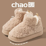 Thickened Plush Fur Warmth Household Snow Boots Cotton Women Slippers Home Boots Simple Solid Color Winter Fluffy Platform Shoes