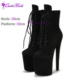 Sexy Faux Suede 8“ 20cm Stripper Pole Dancing Platform Ankle Boots Black Exotic High Heels Shoes Women Open Toe EU36-41
