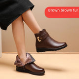 Warm Cotton Winter Shoes Fleece-lined Anti-slip Autumn/winter Flat Mom Shoes Ideal For Elderly Middle-aged Women