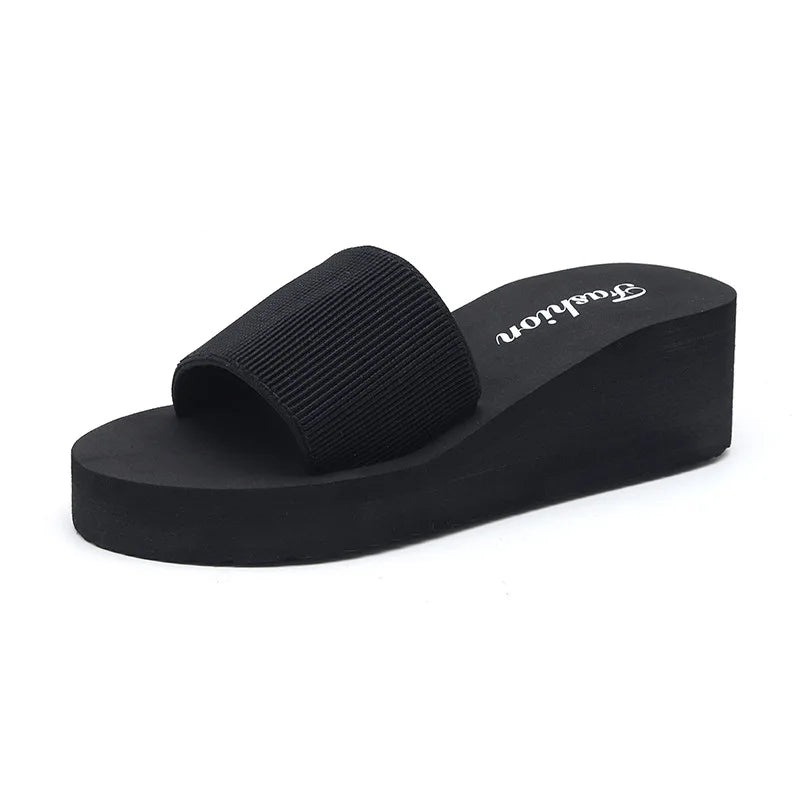 Fashion Wedge Heels Slippers Women Flip Flops Summer Thick Bottom Sandals Platform Slippers Soft Beach Shoes Non-Slip Slides