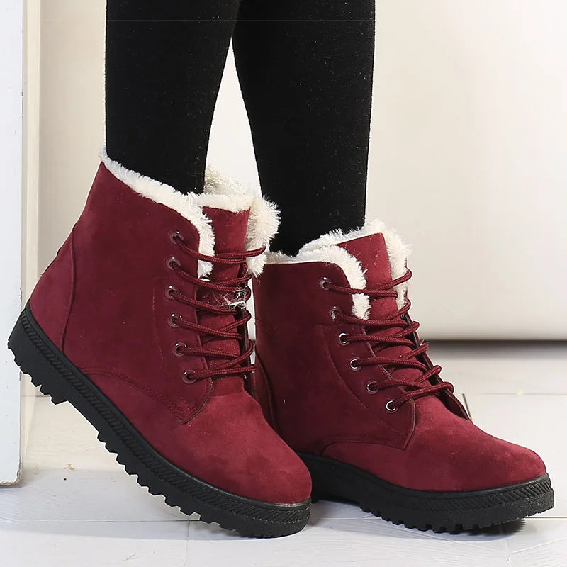 Women's Boots 2024 Winter Boots With Fur Low Heels Snow Boots Ankle Bota Feminina Platform Booties For Women Winter Shoes Heeled