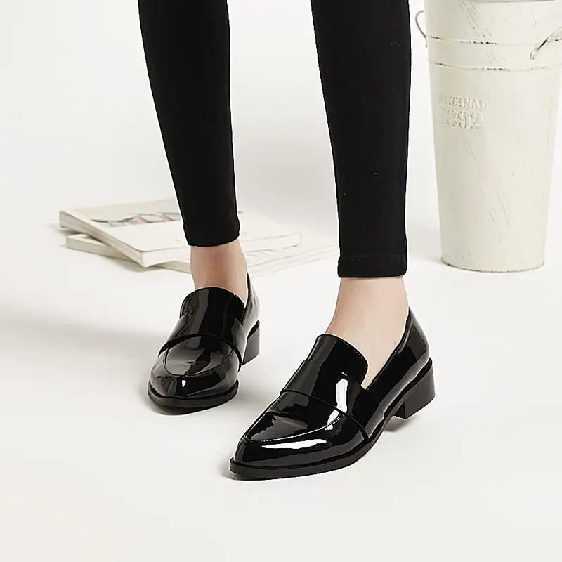 Luxury Leather Casual Office Shoes For Woman 2024 Women's Summer Footwear Low Heel Elegant Formal Black Pointed Toe Stylish Y2k