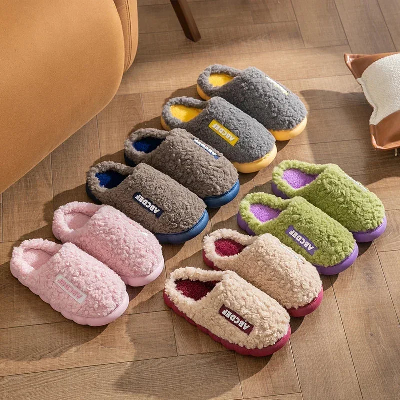 New Fashion Winter Couple Indoor Non-slip Mule Women Men Flip Flops Warm Fluffy Slippers Ladies' Home Slides Casual Cotton Shoes