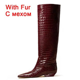 JOZHAMTA Size 35-43 Women Knee Boots 2025 Ins Fashion Stone Pattern Soft Leather Thick Heels Shoes Fall Winter Long Tall Boots