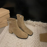 Autumn Winter Fleeces Women Sock Ankle Boots Fashion Square Heel Ladies Elegant Keep Warm Short Booties Women's Footwear