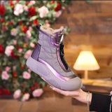 New 2024 Winter Warm Boots Women High Top Snow Boots Ladies Plush Platform Ankle Shoes Front Zipper Fur Chunky Sneakers Woman
