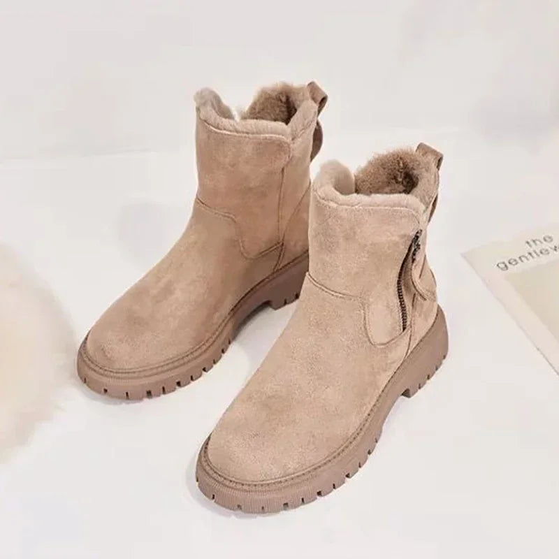 2024 Women's Snow Boots Winter Mid-Tube Plus Velvet Thickened Warm Cotton Shoes Fur Integrated Fashion Platform Female Booties
