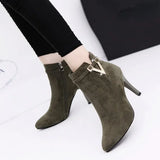 Botas Mujer Invierno  Autumn Stiletto Thin High Heels Woman Pointed Toe Pu Leather Zipper Sexy Ankle Women Boot Botines Chelsea8