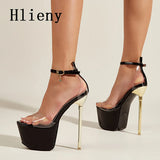 Hlieny Summer Sexy PVC Transparen Open Peep Toe Platform High Heels Buckle Strap Sandals Women's Nightclub Pole Dance Shoes