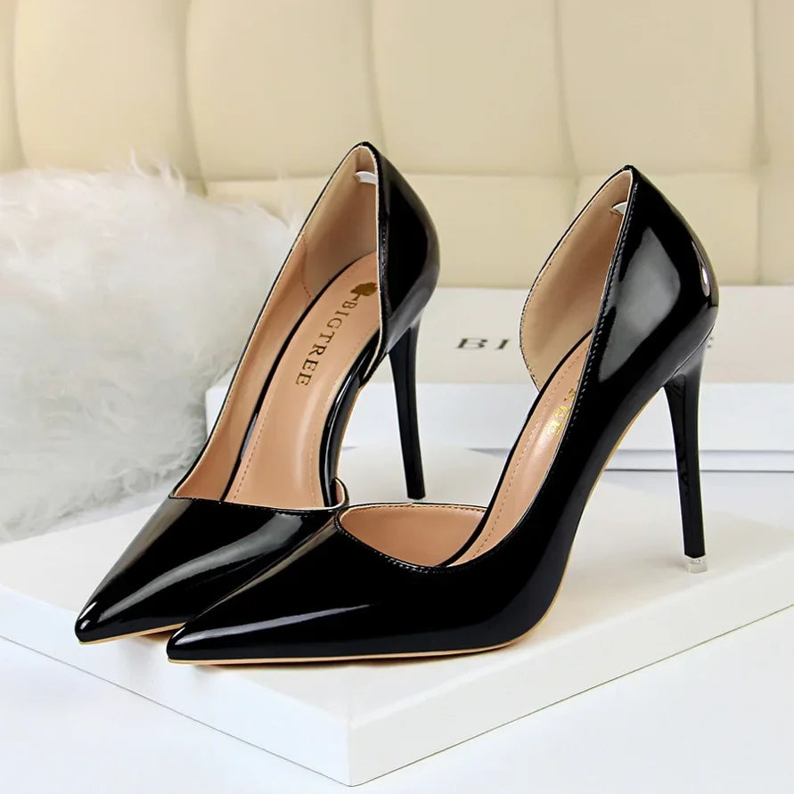 Women 10.5cm High Heels Pumps Lady Stripper Metallic Leather Scarpins Wedding Stiletto Heels Party Silver Champagne Gold Shoes