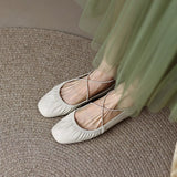 New Women's Ballet Flats Elastic Band Slip on Flat Shoes Women Square Toe Soft Sole Boat Shoes Comfortable Ladies Shoes 9826N