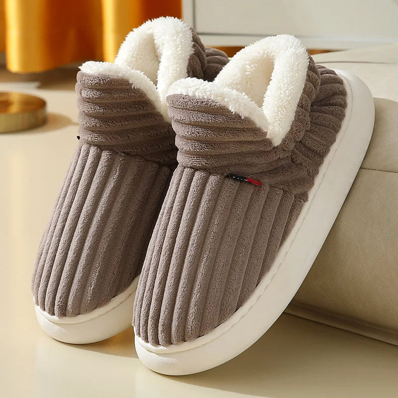 Comwarm Winter Fur Shoes Women Warm Men Shoes Outdoor Plush Shoes Indoor House Shoes Antiskid Platform Fuzzy Shoes Fur Boots