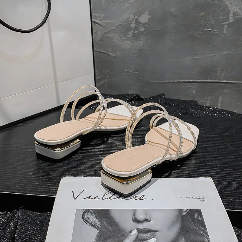 2023 Summer High Heel women's sandals Fashion Strappy Rhinestones design Princess girls shoes Large size slippers