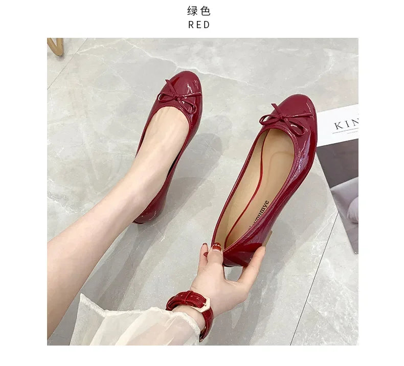 Ballet Flats Shoes Women Classics Casual Loafers Red Patent Leather Lady Fashion Design Bowknot Shoes for Woman's Spring/Autumn