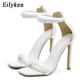 Eilyken Summer Silver Gold Peep Toe High Heel  Sandals Sexy Buckle Strap Ankle-Wrap Ladies Club Women Stripper Shoes
