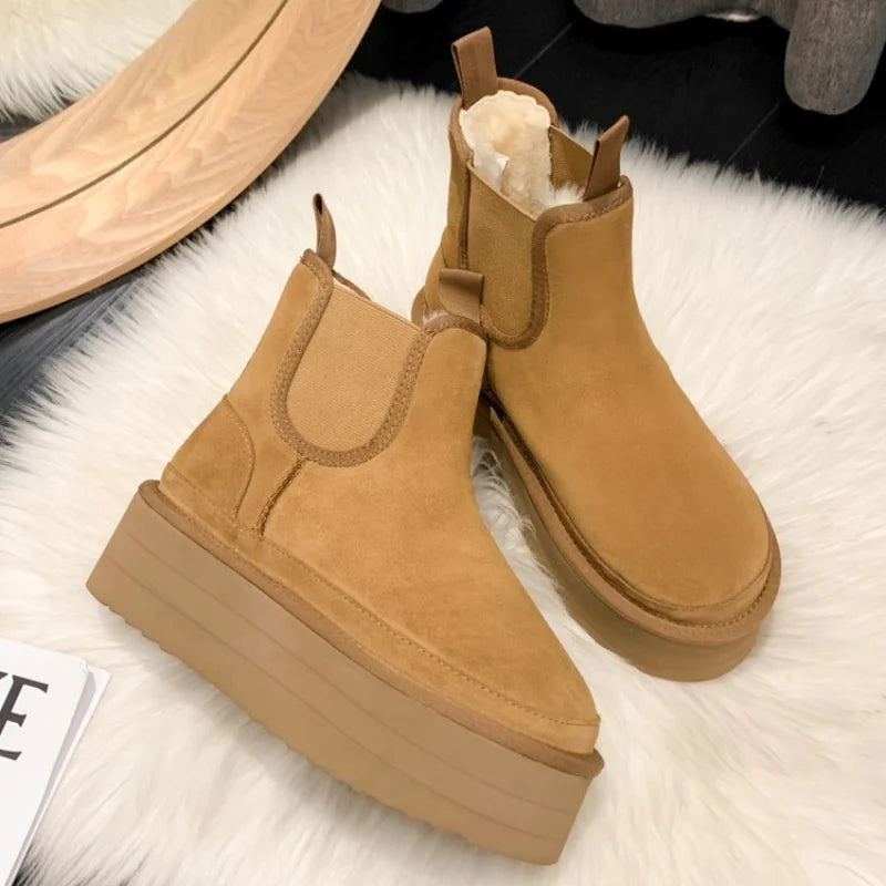 Women's Boots Plus Velvet Warm Casual Shoes One Step Suede Leather Trendy Women's Ankle Boots Chelsea Women's Boots Botas Mujer