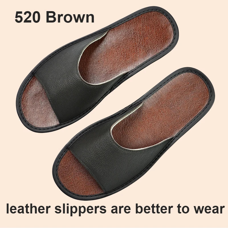 Big sizes Genuine Cow Leather Slippers Homes in indoor slipper summer open toe sandals men women elderly casual Slides shoes