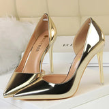 Women 10.5cm High Heels Pumps Lady Stripper Metallic Leather Scarpins Wedding Stiletto Heels Party Silver Champagne Gold Shoes