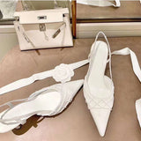 Socialite-style Beaded Quilted Pointed Toe French High Heels Summer New Silk Stiletto Heel Back Strap Sandals