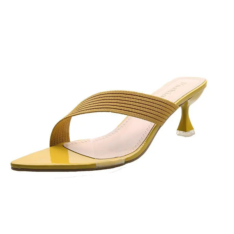 Summer Women Yellow Green Beige Pumps Sandals For Ladies Sexy Mules High Heels Slip-on Slippers Slides Shoes New 2024