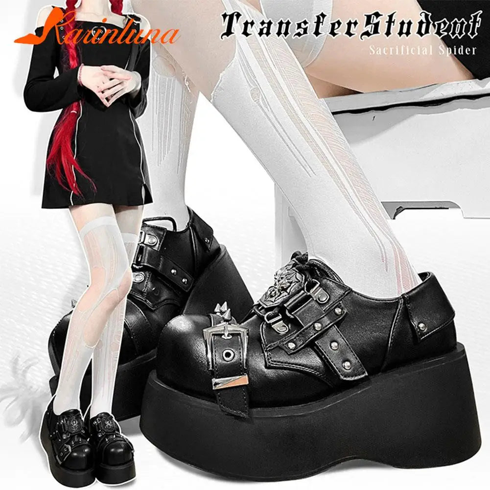 Wedge High Heels Y2k Shoes 2023 Summer Hot Star Graffiti Women Shoes On Platform Punk Gothic Lolita Mary Jean Platform Shoes